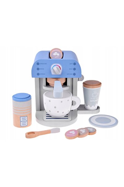 Jokomisiada Aparat de cafea din lemn albastru pentru copii + accesorii Electr...