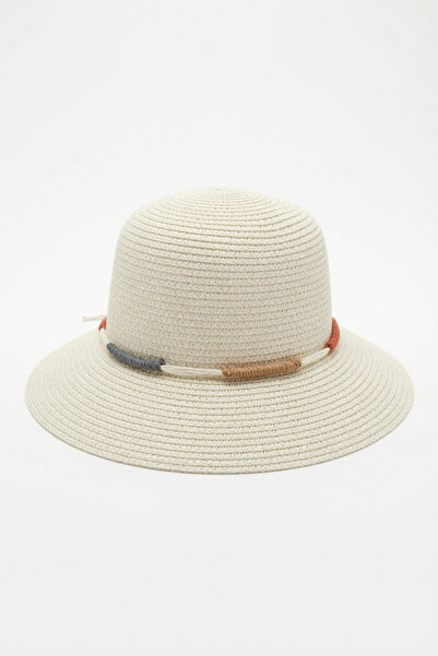 Mollycrush Women's Summer Straw Beige Bell Hat |   Rope Detailed Beach Accessory