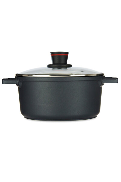 kinvara Vas de gătit cu capac, din aluminiu, rotund, negru, 25x15 cm, cu mâne...