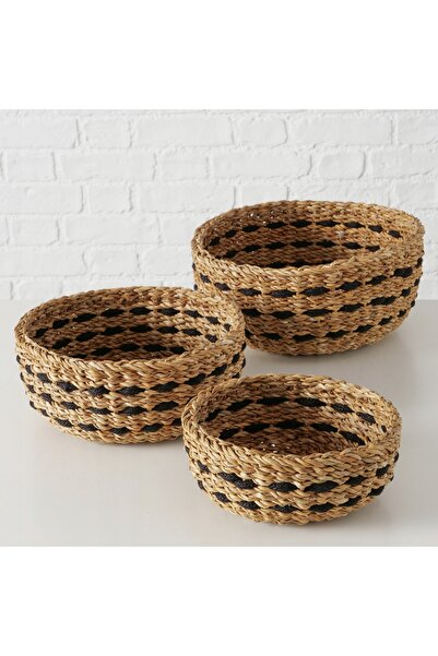 Boltze Set 3 coșuri rotunde decorative împletite bej BOKAR D.21-30 CM