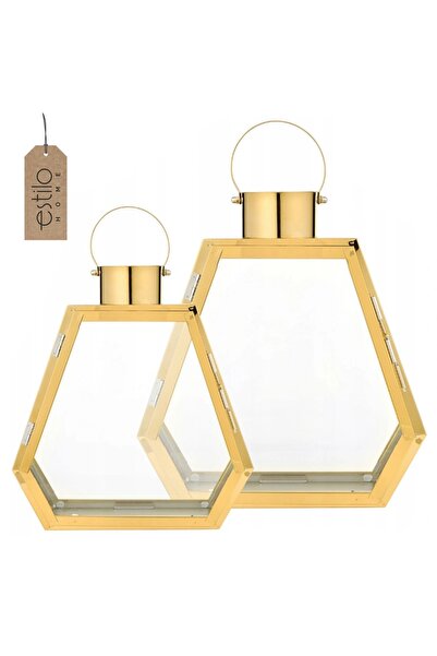 NO BRAND Lanterna aurie cu lumânare LED pentru masă, terasă, balcon Glamour 34cm