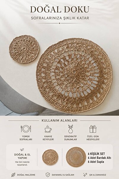 Tokuşka 6-Piece Beige Color Paper Coaster Set, Coasters / American Service Set