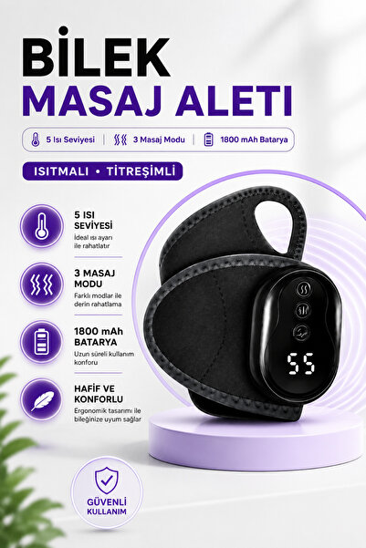 Isıtmalı Titreşimli Bilek Masaj Aleti Şarjlı 5 Isı Seviyesi 3 Masaj Modu Kablosuz El Bileği Masaj Cihazı