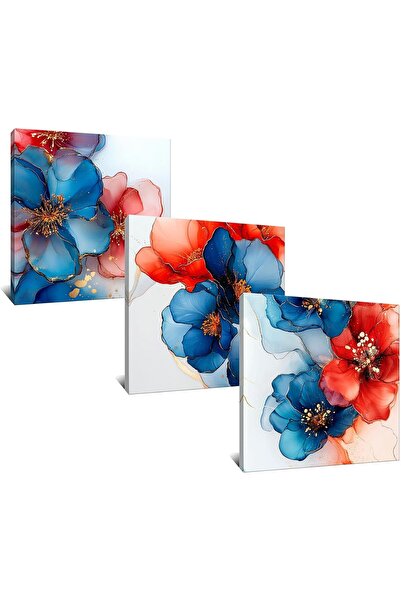 HOME MODE 30x30 cm 3 Panel Gallery Wrapped Canvas | Red Blue Abstract Floral ...
