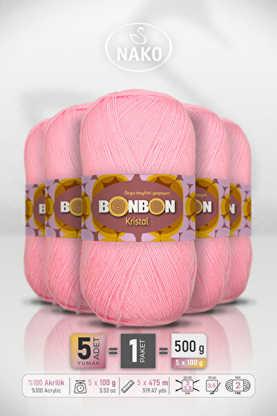BONBON Crystal - Candy Pink (98588) - 5-Pack X 100Gr/475M - Fine Yarn Hand Kn...