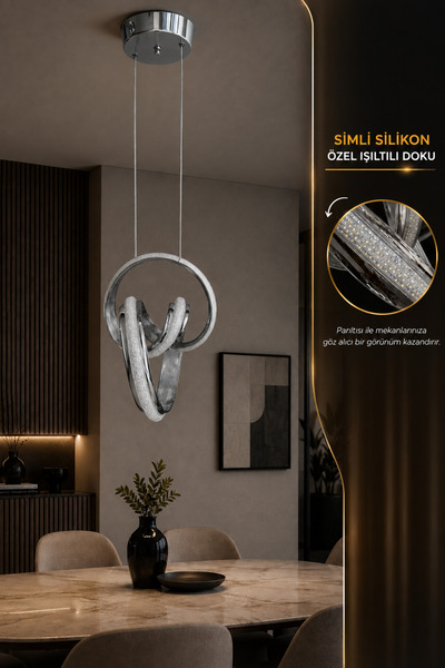 Velora 3 Işık Simli LED Avize – Krom Modern Dekoratif Sarkıt Avize