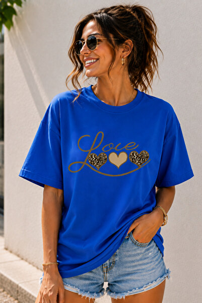 ArtYus Love Text Printed Crew Neck Casual Unisex Oversize T-Shirt - Heart The...