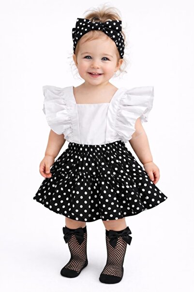 trandbaby Baby Girl/Child Black and White Cow Print Ruffle Set - Bandana and ...