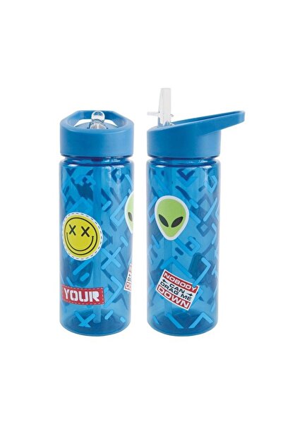 PlayFun WATER BOTTLE 600 ML, Plastic, WITH STRAW, Sticker, 23X8.5 CM - S-cool...
