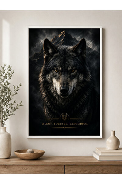 Miutic Print Studio Tablou decorativ Wolf Leadership cu lup negru, înrămat