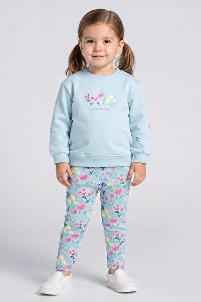 Dmb Floral Patterned Baby Girl Sweatshirt and Leggings Set