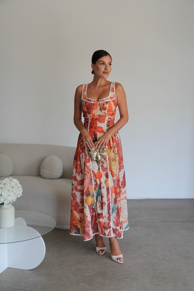 Julidress Λινό φόρεμα υψηλής ποιότητας με κεντημένο σχέδιο δαντέλας και λεπτο...