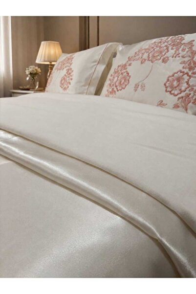 BAŞ TASARIM White Double Duvet Cover Set with Embroidered Middle Knot Pattern