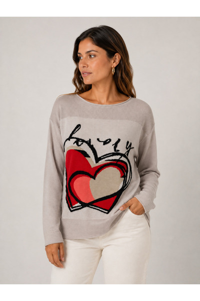 Neden Tekstil Women's Thick Knitwear Sweater Printed Long Sleeve