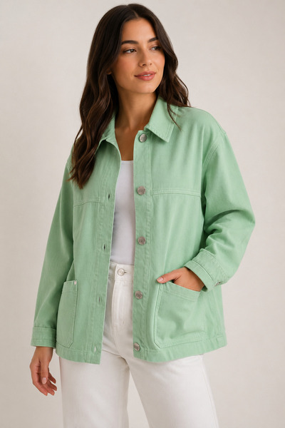 Neden Tekstil Γυναικείο Oversize Πράσινο Μπουφάν σε χρώμα Μέντα