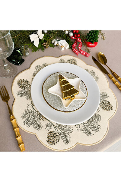 Diva Home Pine Cone Embroidered American Placemat 35X35 cm Stain-Resistant De...