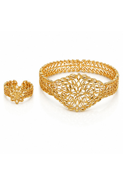 BELLA CİAO Gold-Tone Filigree Cuff Bracelet & Ring Set – Design 2