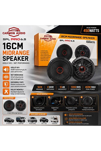 Genel Markalar BL Carmon Ts-Pro6.5 16 cm Midrance 450W Oto Hoparlör