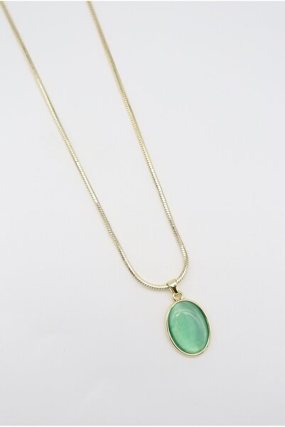 Bade Jewelry Vip Gold Green Medallion Anti-Tarnish Steel Stylish Necklace 60 cm