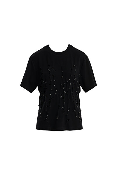 GİZİA İşleme Detaylı Siyah T-Shirt