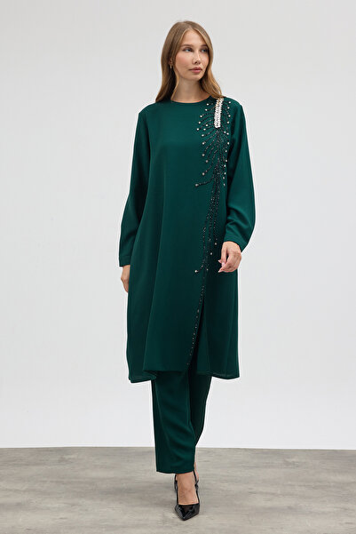 VAVİNOR Stone Embellished Plus Size Suit - Emerald