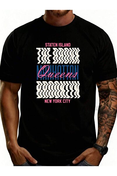 45 BPM Retro Urban Style Men'S-Shirt New York Boroughs Design Summer Casual W...