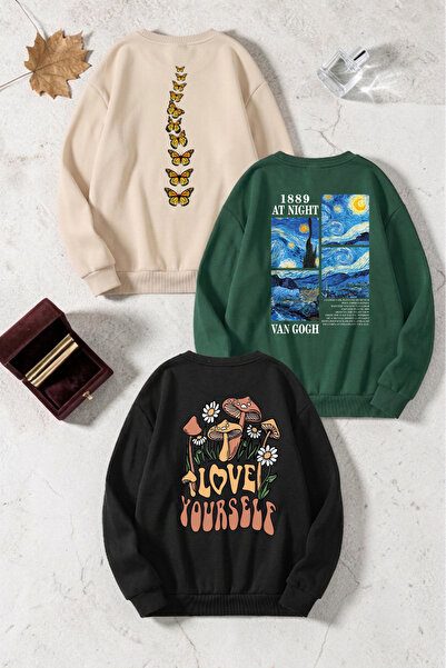 trendypassion Unisex Mixed Printed Crew Neck Sweatshirt Set – Pack of 3