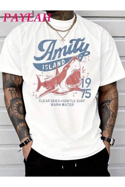 45 BPM PAYEAH Jaws Shark Men's T-Shirt (Single Piece)100_ 220g Heavy Cotton T...