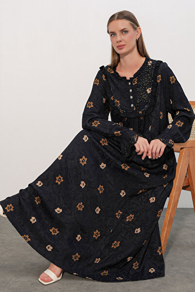 Bigdart Women's Patterned Stoned Long Dress 2615 - Navy Blue