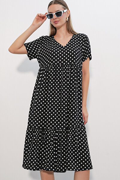 Bigdart Women's V-Neck Polka Dot Dress 2624 - Black