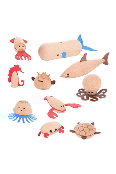TickiT Creaturi marine, set de 10 animale marine din lemn