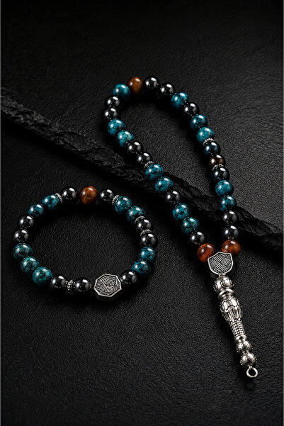 İyyaKee Krizokol Natural Stone Prayer Beads and Bracelet Set Medium Size Men'...