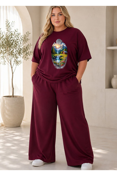 classy moda طقم بدلة رياضية نسائية كبيرة الحجم من القطن الفاخر مكون من قطعتين...