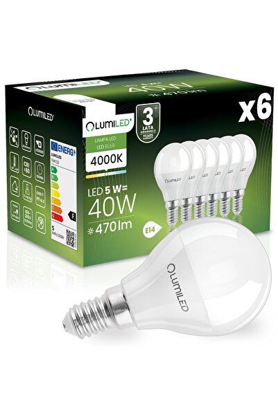 Lumiled 6x Bec LED E14 tip bilă P45 5W = 40W 470lm 4000K Neutru 180 °