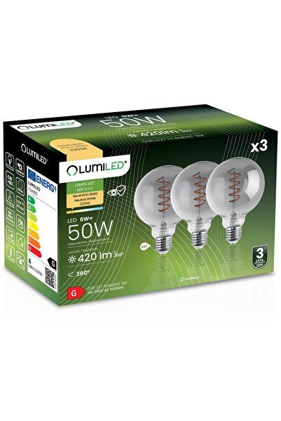 Lumiled 3x Bec LED E27 Sferă G95 6W = 50W Decorativ 360 °