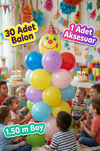 elicara Birthday Balloon Column 150 cm |   30 Colorful Clown Figure Balloon C...