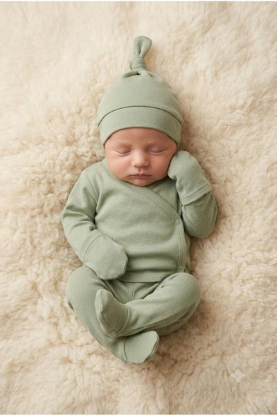 Kuarks Newborn Baby Organic Cotton Swaddle Hospital Release 3-Piece Set Premium Set with Gloves and Hat