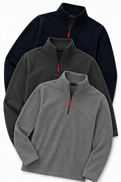 MOONBULL Erkek 3'lü Tüylenme Yapmaz Fit Bato Yaka Soğuk Geçirmez Polar Sweats...