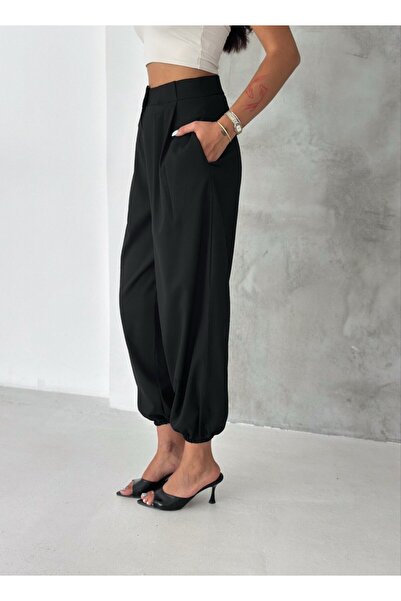 Gugus Monaco – Women's High Waist Polyviscon Woven Trousers with Elastic Ankl...