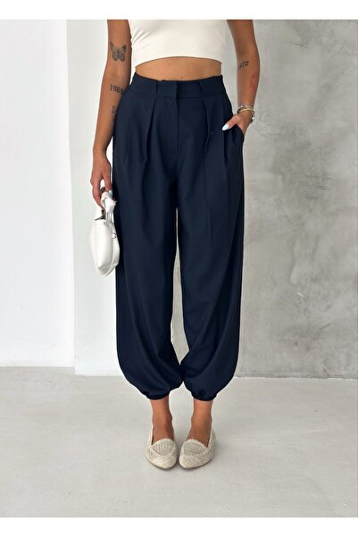 Gugus Monaco – Women's High Waist Polyviscon Woven Trousers with Elastic Ankl...