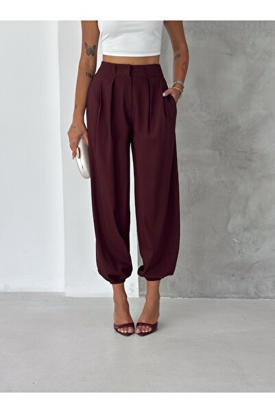 Gugus Monaco – Women's High Waist Polyviscon Woven Trousers with Elastic Ankl...