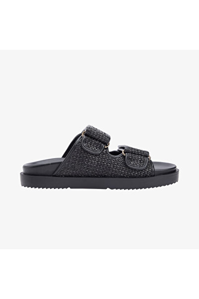 Tommy Hilfiger DOUBLE STRAP RAFFIA SANDAL Kadın Siyah Terlik - FW0FW09122