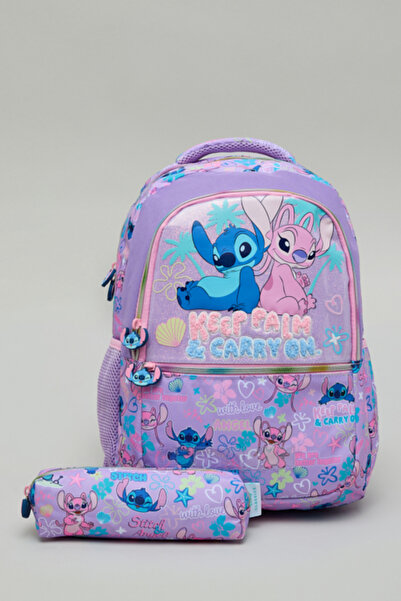 R&B Angel & Stitch Print 16" Backpack with Pencil Pouch