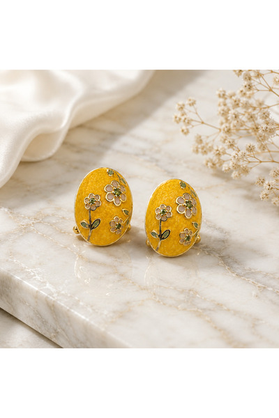 reyselstyle SARI MİNE ÜZERİ ÇİÇEKLİ ALTIN KAPLAMA FABERGE YUMURTASI ŞEKLİNDE ...