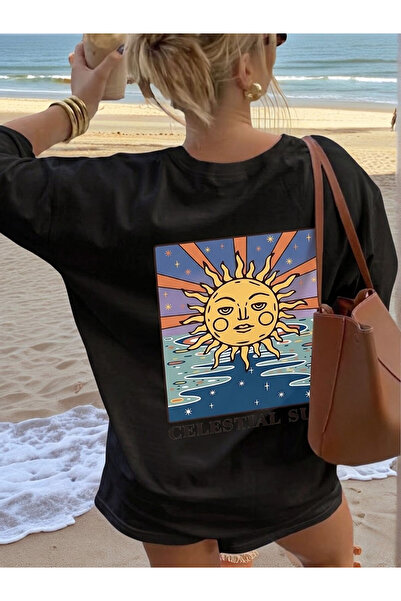 Flubutik Women's Verry Sun Print 100% Organic Cotton Relaxed Fit Round Neck T...