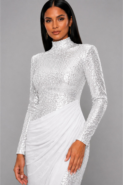 Lovely Dress Sequin Embroidered Draped Long Evening Dress – Fish Cut Hijab Ev...