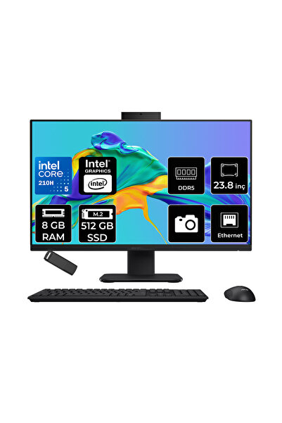 ASUS ExpertCenter P400 Aio (P440VAK) Intel Core 5 210H 8GB RAM 512GB SSD Intel Graphics 23.8" Full HD (1920x1080) FreeDOS P440VAK-INBPCA040P302 Siyah All In One Bilgisayar + Per4 USB Bellek