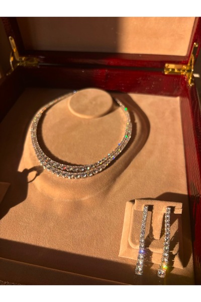 rive.jewelry Lüks Zirkon Taşlı Rodaj Kaplama Kolye Seti