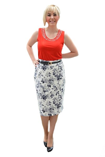 OEM Fusta de primavara-vara masura mare, alba design floral negru