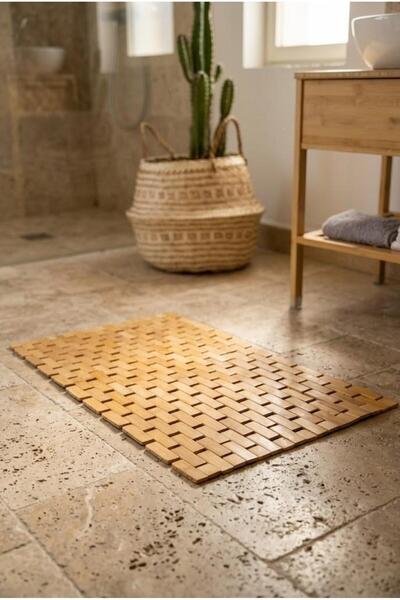 Atbyhome Bamboo Bath Mat 40X60 cm - Wooden Shower Front Bath Mat and Non-Slip...
